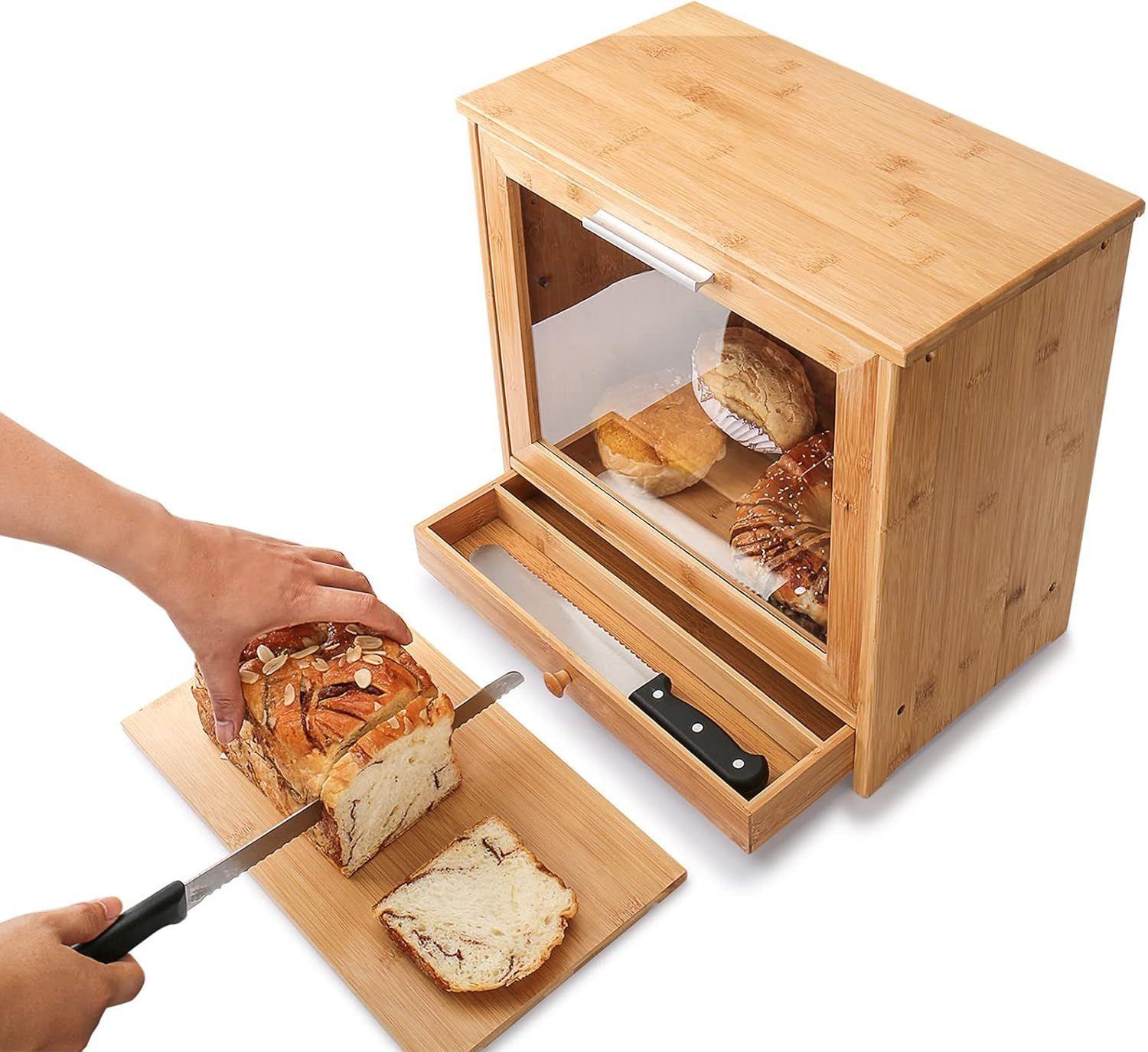 Caja De Pan Panera De Bambu Madera Cocina Decorativa Grande Cuadrada-3