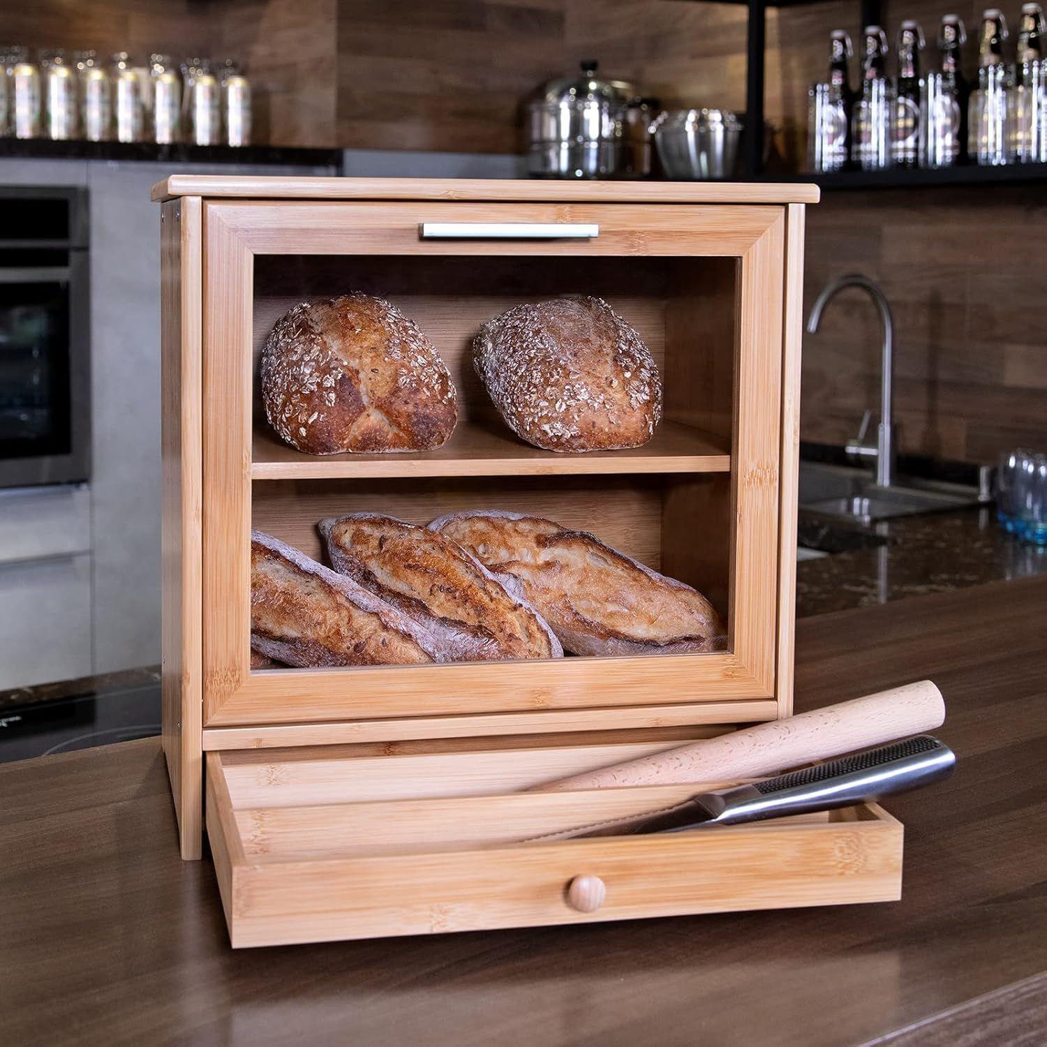 Caja De Pan Panera De Bambu Madera Cocina Decorativa Grande Cuadrada-4