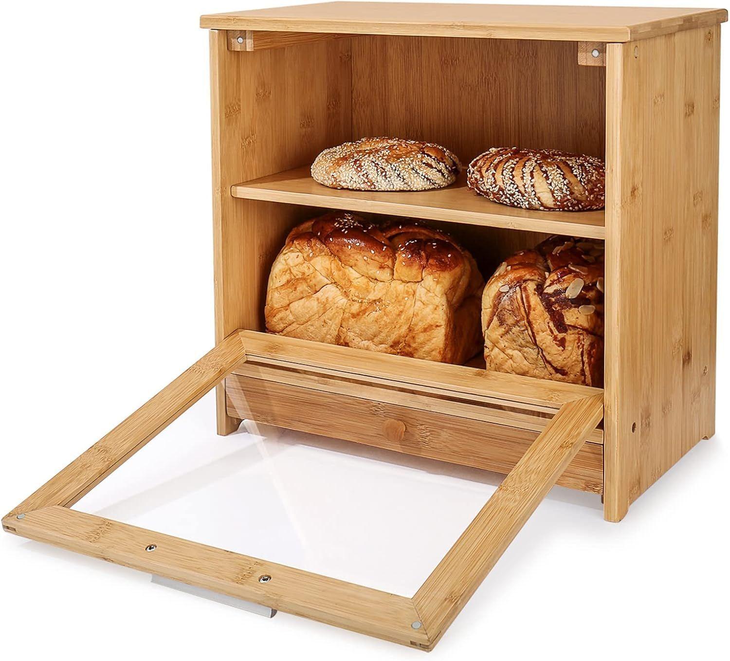Caja De Pan Panera De Bambu Madera Cocina Decorativa Grande Cuadrada-6
