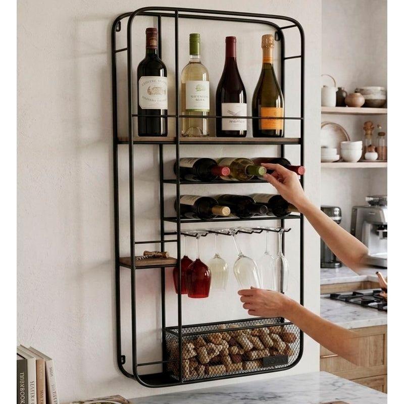 Estante Botellero De Pared Con Soporte Para Copas Rack Vino-3