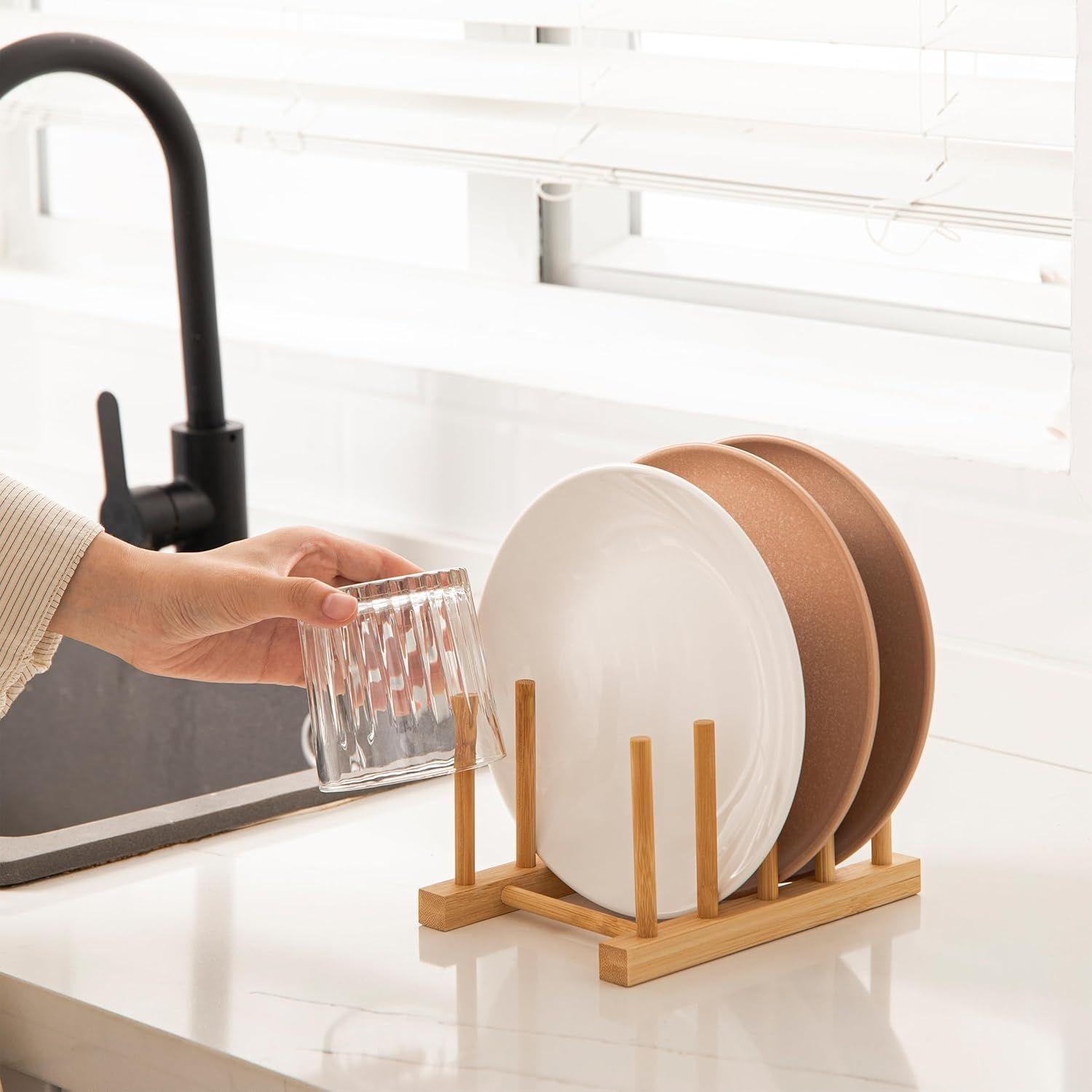 Soporte Para Platos Y Tapas De Madera Organizador De Cocina 1256-3