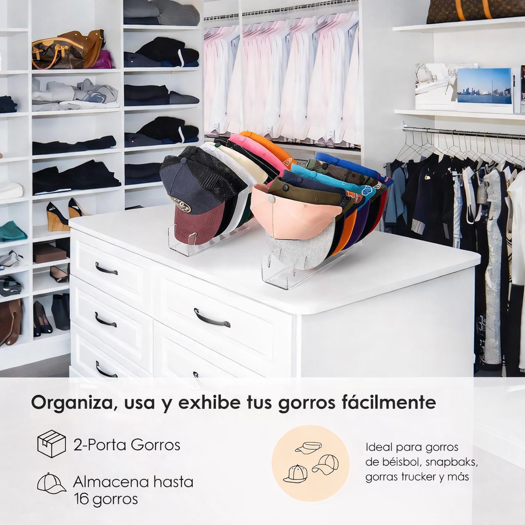 Pack 2 Colgadores Gorras Ganchos Organizador Para 7 Jockey Transparente-3