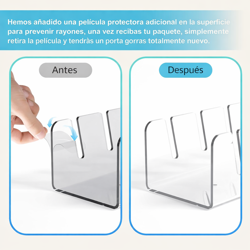 Pack 2 Colgadores Gorras Ganchos Organizador Para 7 Jockey Transparente-5