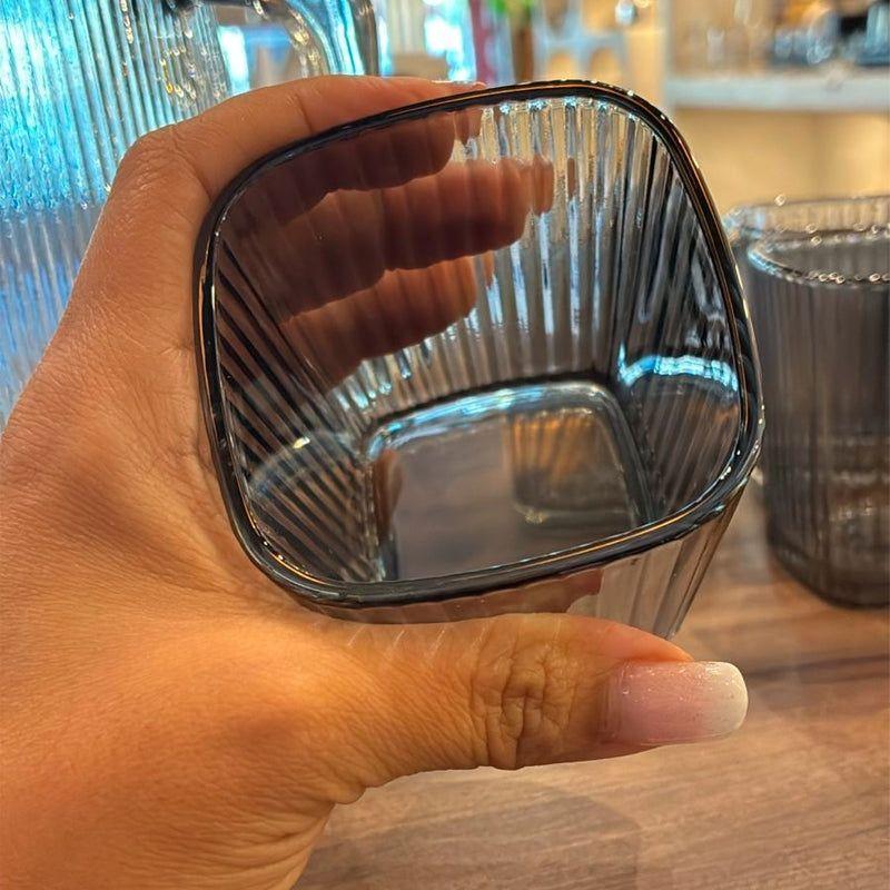 Jarra De Vidrio Moderna Con Tapa Y 6 Vasos Dise o Acanalado-5
