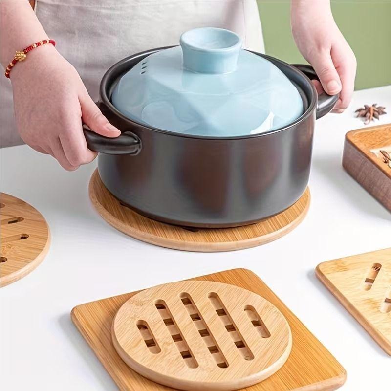 Soporte Almohadilla Redonda De Bambú Para Ollas Calientes 19x19cm-2