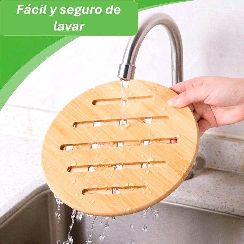 Soporte Almohadilla Redonda De Bambú Para Ollas Calientes 19x19cm-4