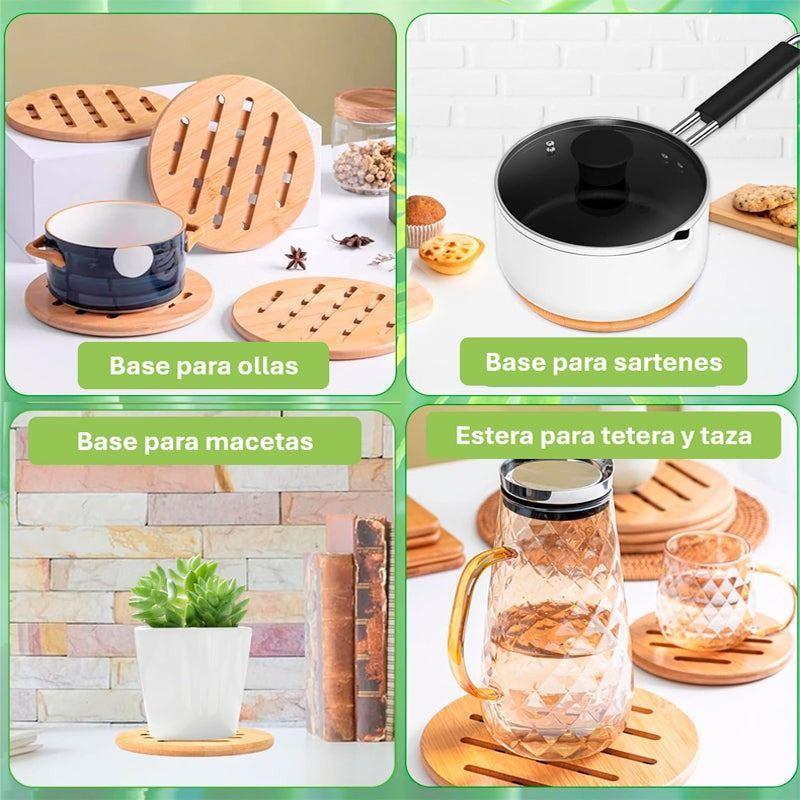 Soporte Almohadilla Redonda De Bambú Para Ollas Calientes 19x19cm-5
