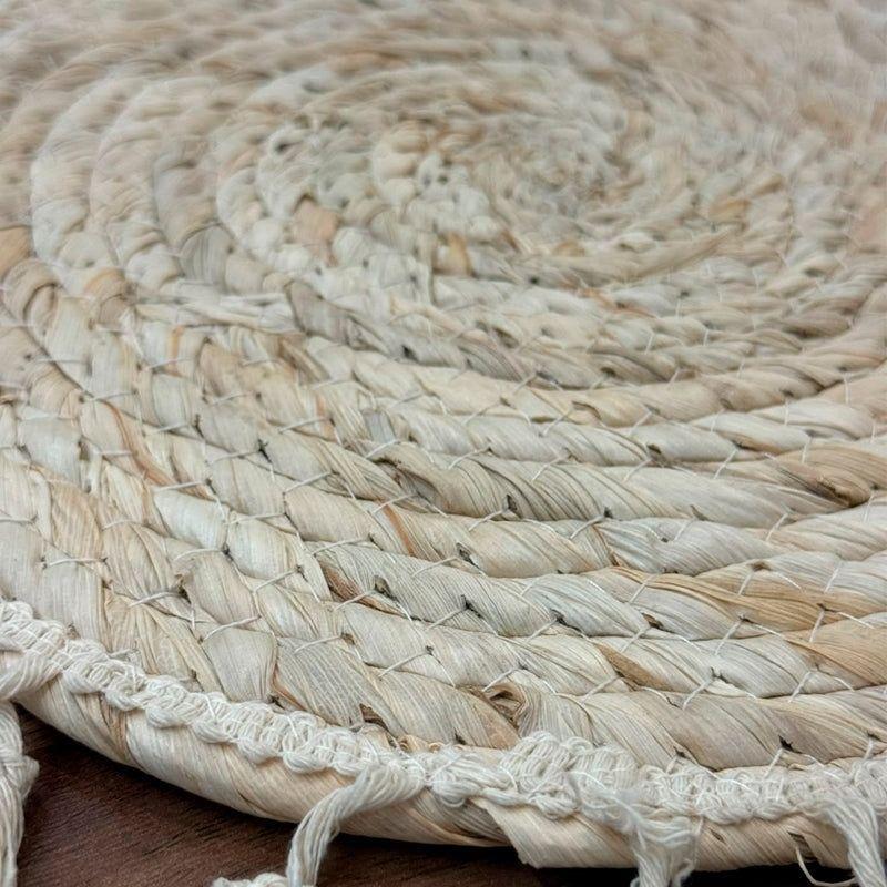 Individual Trenzado Mantel Redondo 30cm Ratan Natural Borlas-5