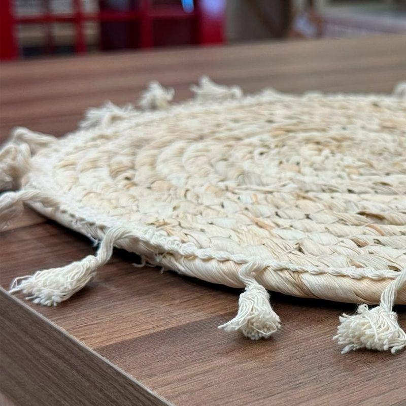 Individual Trenzado Mantel Redondo 30cm Ratan Natural Borlas-6
