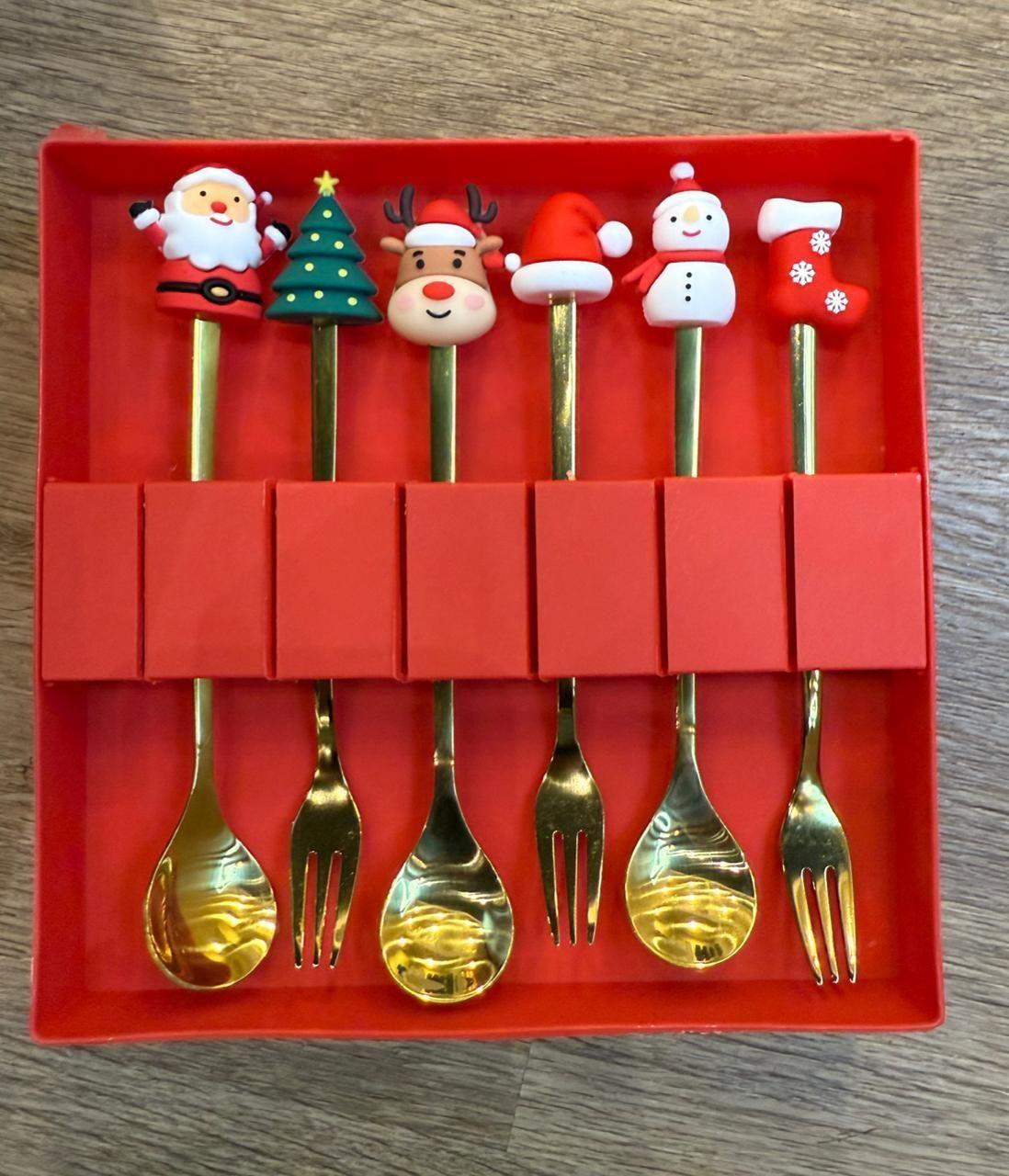 Decoración Navideña Set 6 Cubiertos Mesa Cuchara Y Tenedor-3