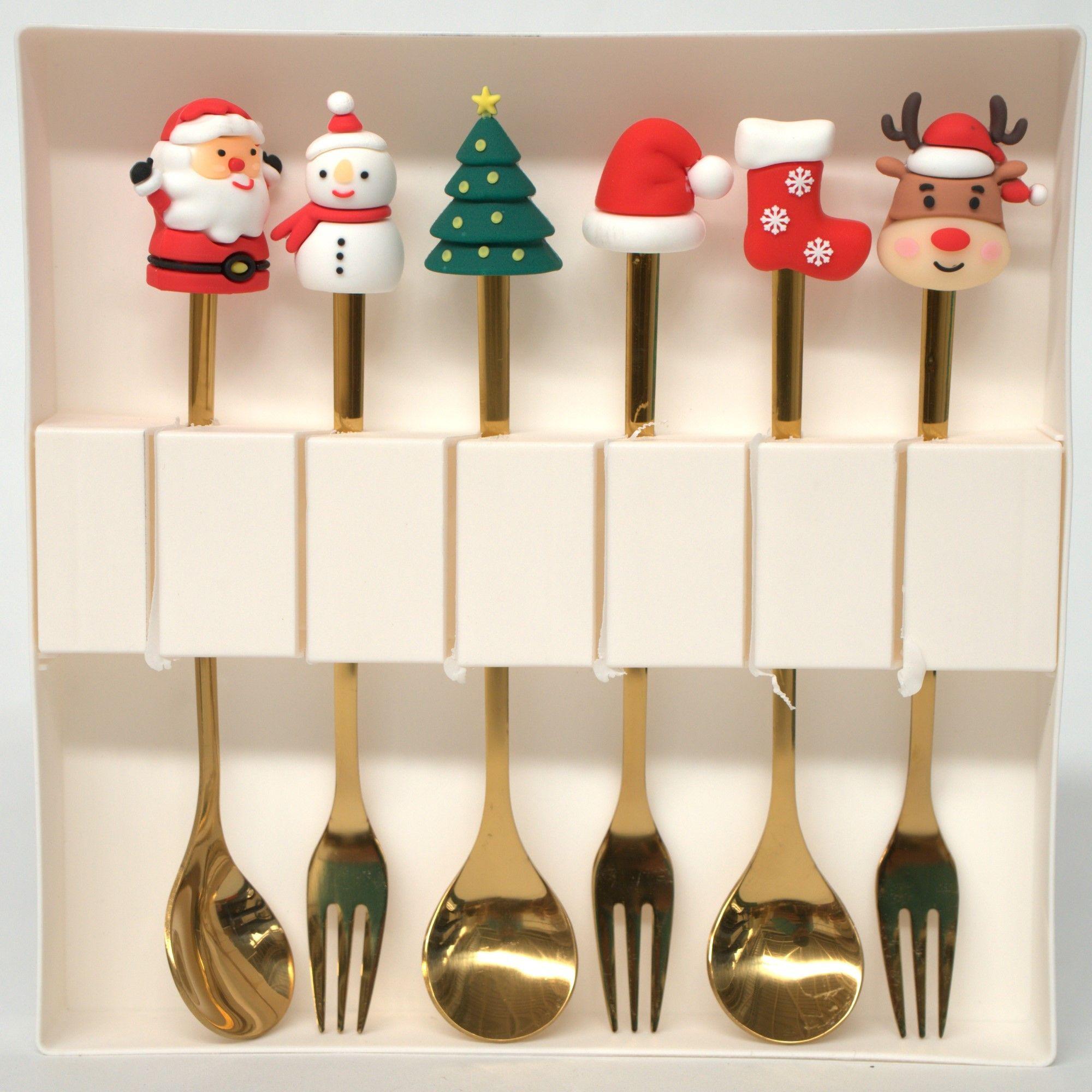 Decoración Navideña Set 6 Cubiertos Mesa Cuchara Y Tenedor-4