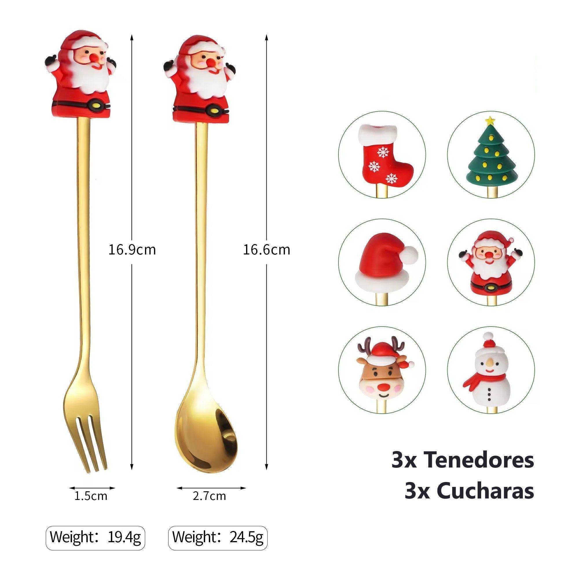 Decoración Navideña Set 6 Cubiertos Mesa Cuchara Y Tenedor-6