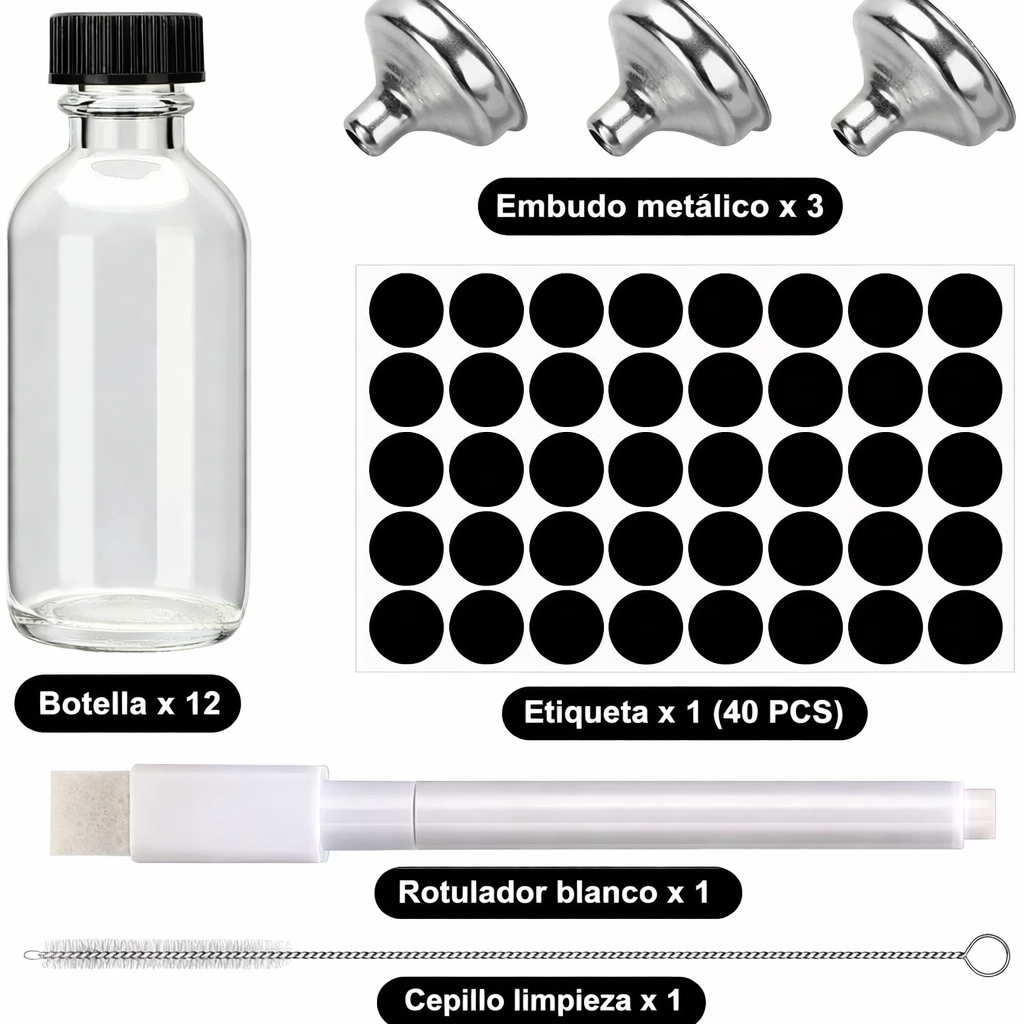 12 Botellas De Vidrio 60ml Para Shots De Bebidas + Etiquetas-6