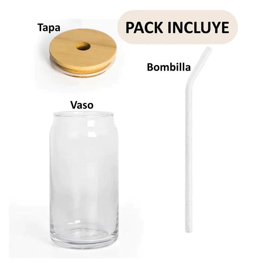 Pack De 4 Vasos Lata de Vidrio Con Tapa de Bambú y Bombilla 550ml-5