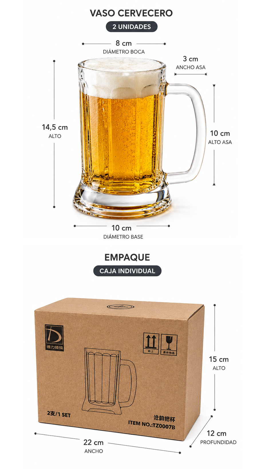 Pack 2 Vasos Cerveceros De Vidrio 500ml 2 De Jarra Cerveza-2