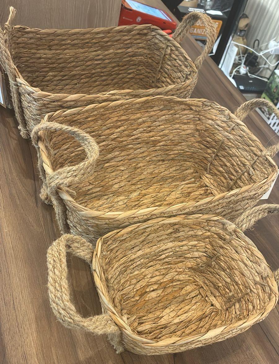 Juego De 3 Cestas De Almacenamiento Tejidas Cuerda De Yute Set 3 Piezas-2
