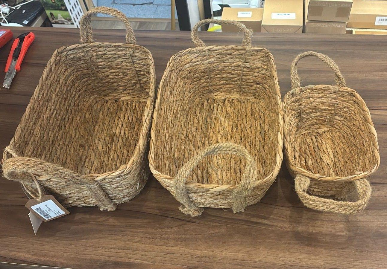 Juego De 3 Cestas De Almacenamiento Tejidas Cuerda De Yute Set 3 Piezas-3