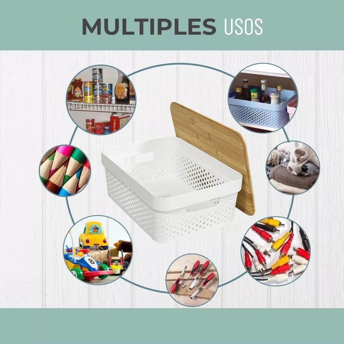 Pack 3 Cajas Organizadoras Tapa Bambu Canastos Multiuso 4.5 Litros-4