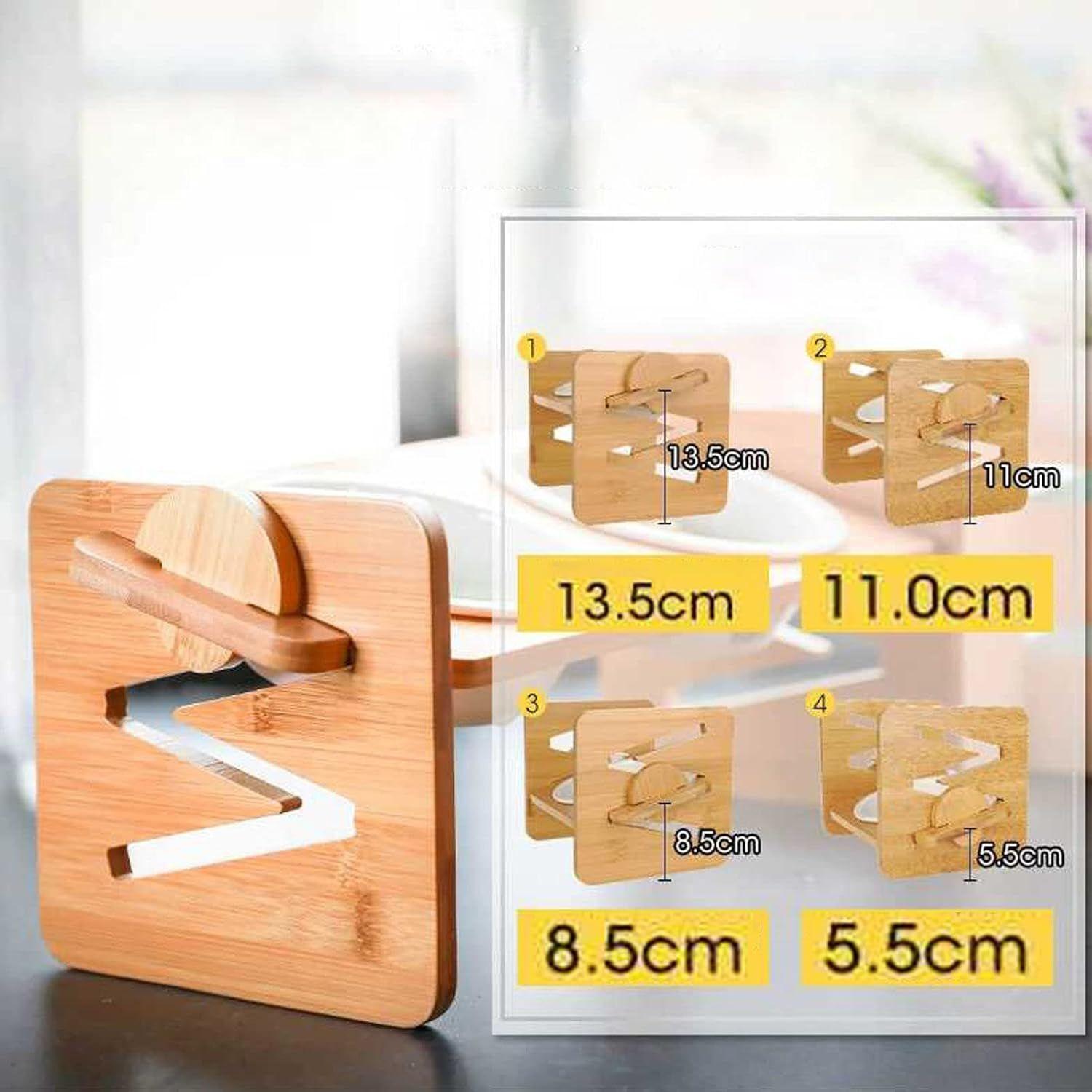 Comedero Bebedero De Mascotas altura Ajustable Cuenco Elevado Bambu WakesHome-3