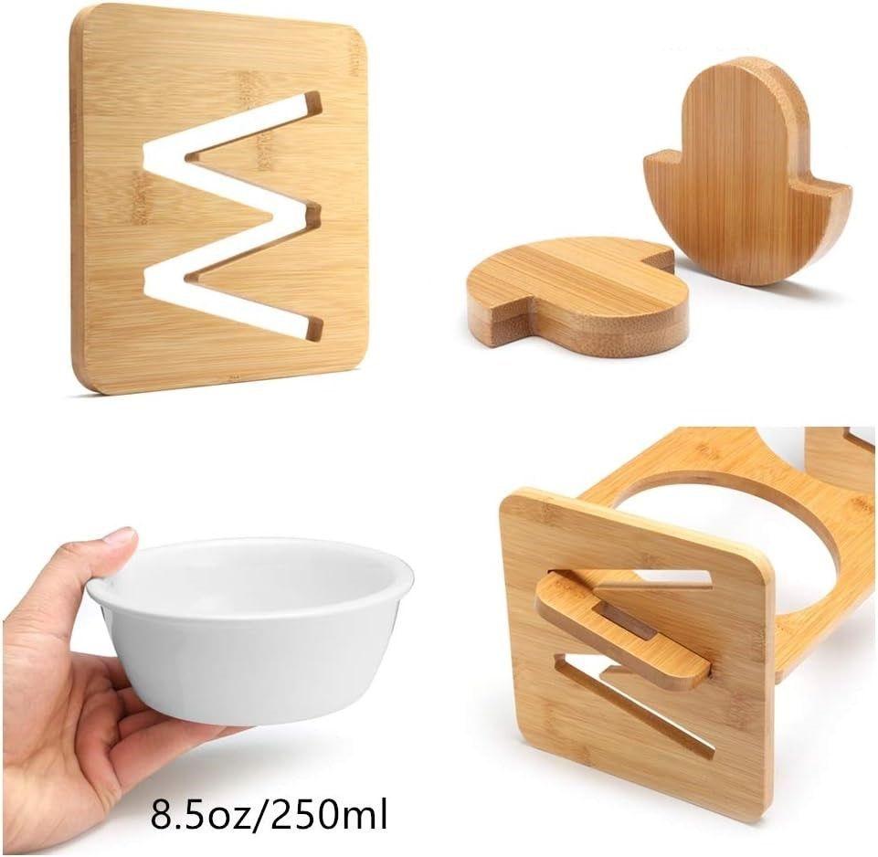 Comedero Bebedero De Mascotas altura Ajustable Cuenco Elevado Bambu WakesHome-6