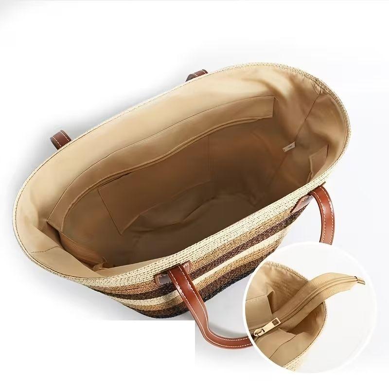 Bolso De Mano Para Mujer Tejido De Paja Para Playa Verano-3