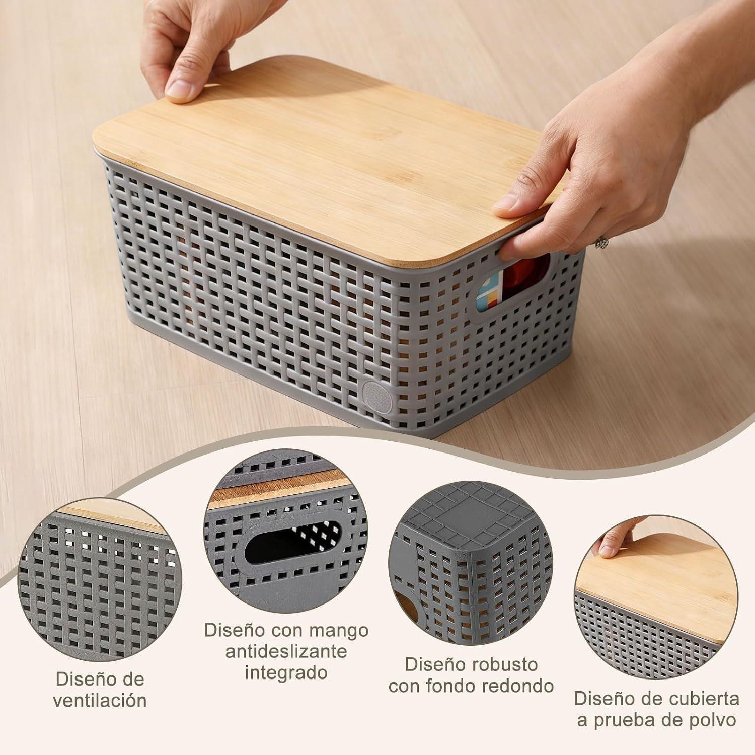 Pack Caja Organizadora Rat n 10lt Gris Tapa De Bamb Canasto-2