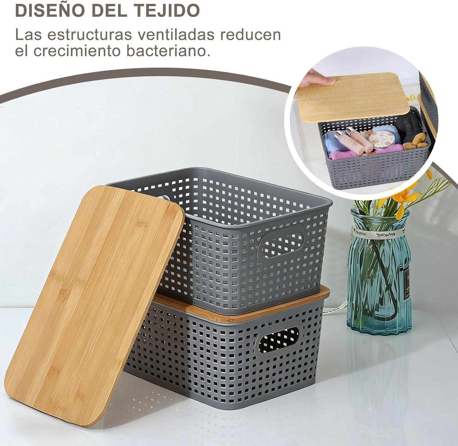Pack Caja Organizadora Rat n 10lt Gris Tapa De Bamb Canasto-4