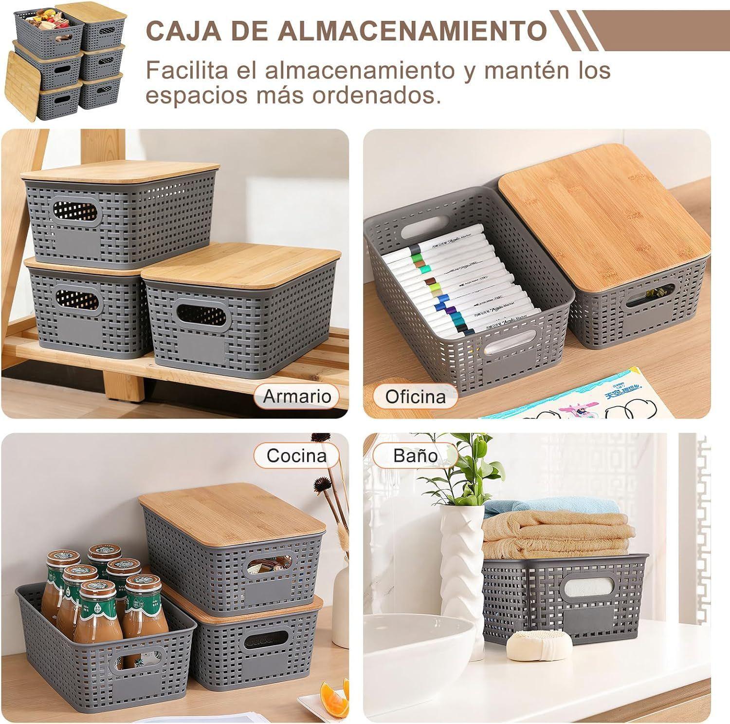 Pack Caja Organizadora Rat n 10lt Gris Tapa De Bamb Canasto-5