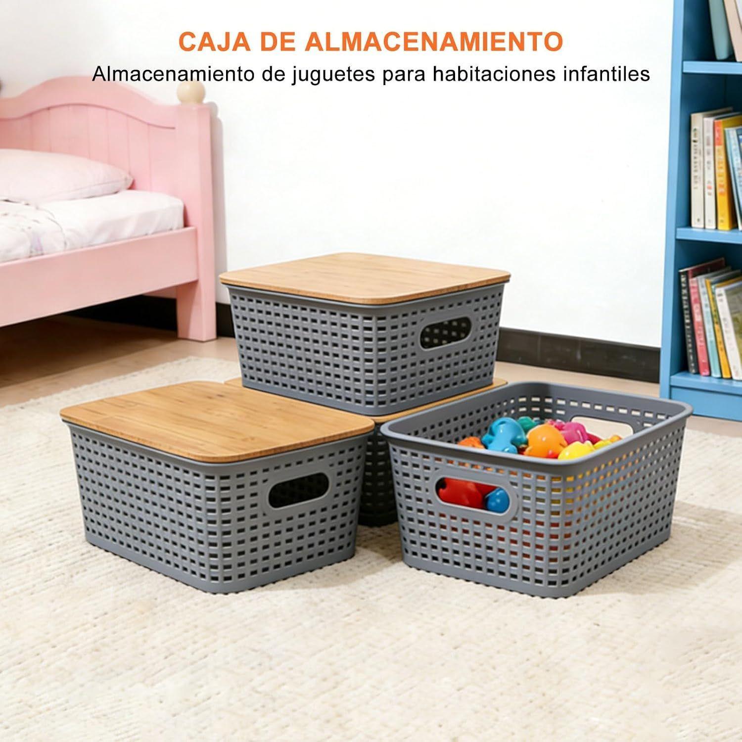 Pack Caja Organizadora Rat n 10lt Gris Tapa De Bamb Canasto-6