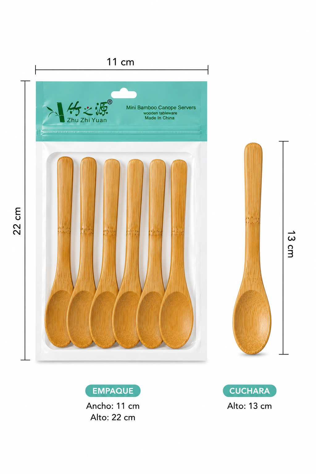 Set 6 Cucharas Bambu Natural Reutilizable Cucharita Salsas-1