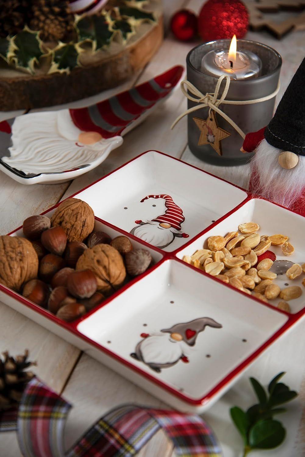 Plato Aperitivo Navideño 4 Compartimentos Gnomos Cerámica 19-2