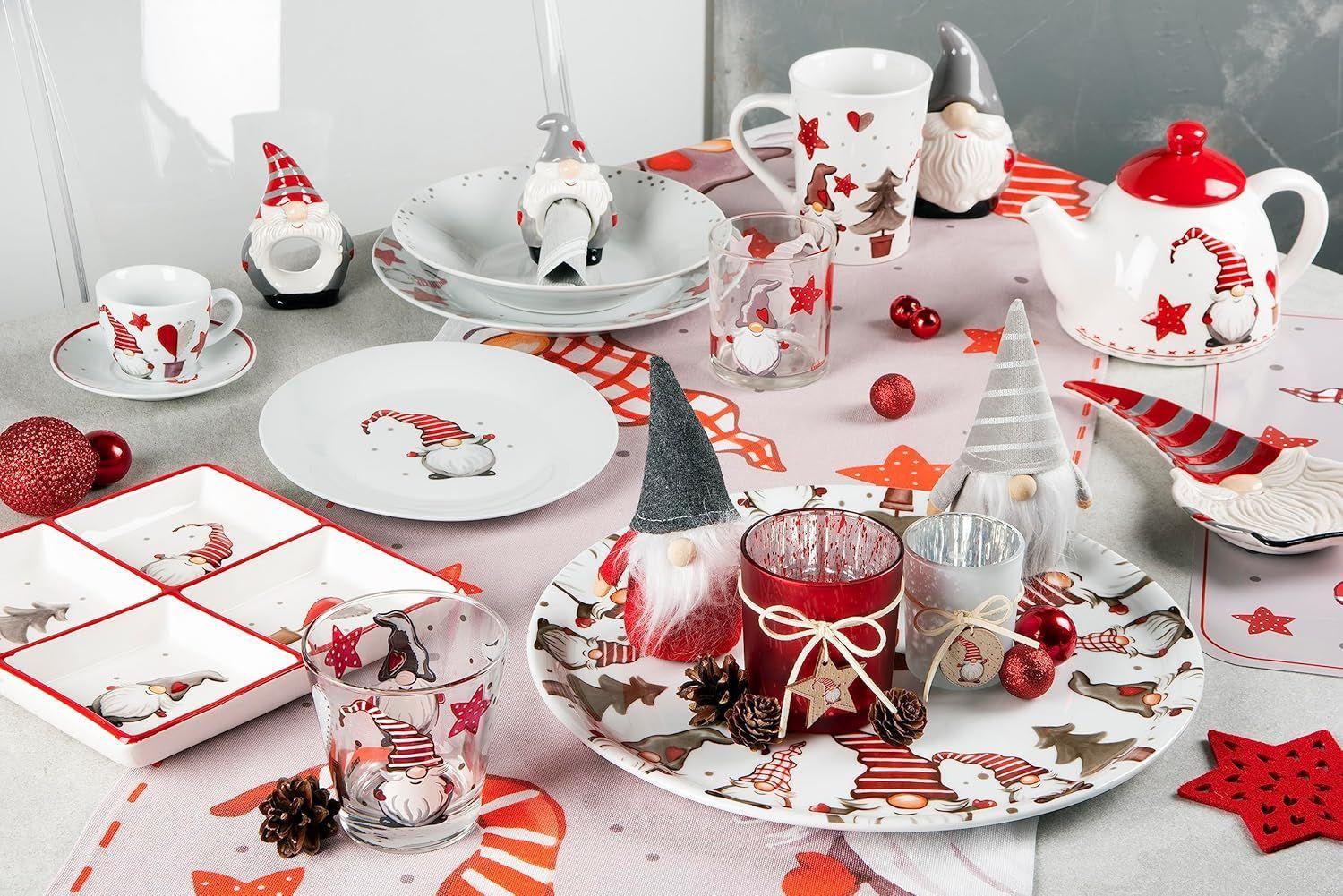 Plato Aperitivo Navideño 4 Compartimentos Gnomos Cerámica 19-3