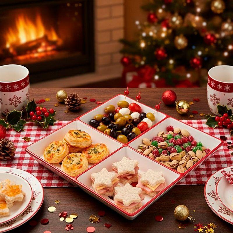 Plato Aperitivo Navideño 4 Compartimentos Gnomos Cerámica 19-4