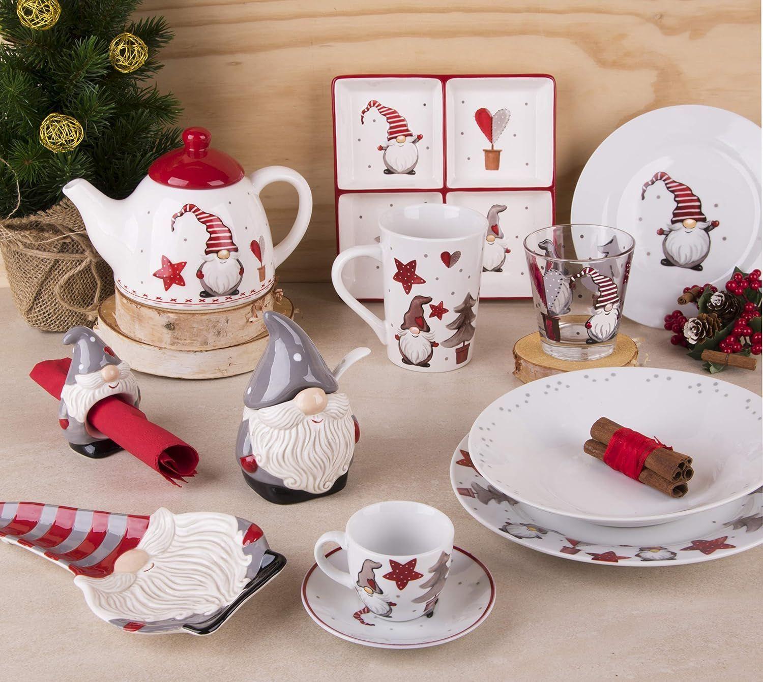 Plato Aperitivo Navideño 4 Compartimentos Gnomos Cerámica 19-5