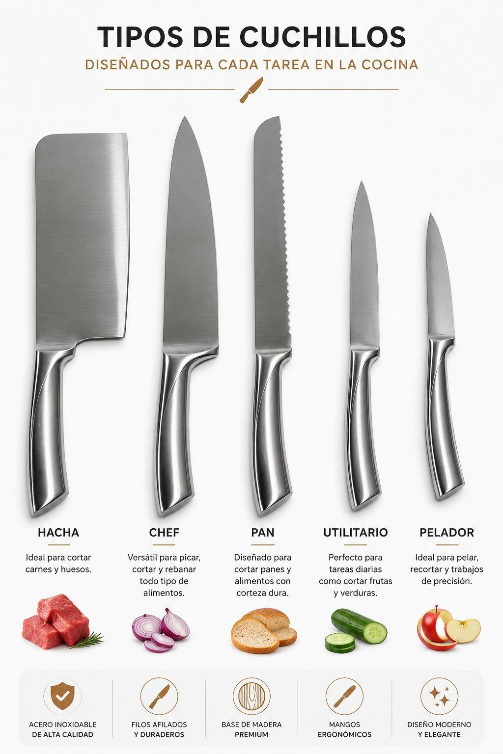 Set De Cuchillos Cocina Acero Inoxidable 5 Piezas Base-2