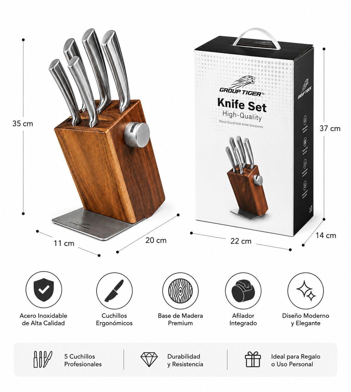 Set De Cuchillos Cocina Acero Inoxidable 5 Piezas Base-3