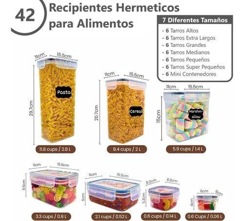 Set 42 Recipientes Organizador De Despensa Herméticos Blanco Para Cocina-4