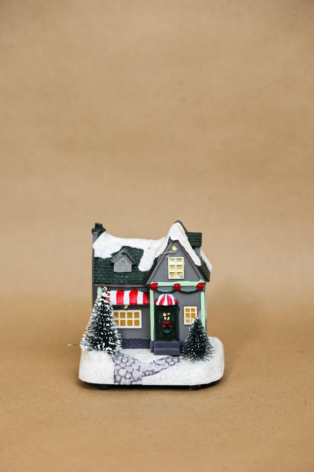 Casita Adorno De Navidad Decoracion De Pascua Para Arbolito Gris-2