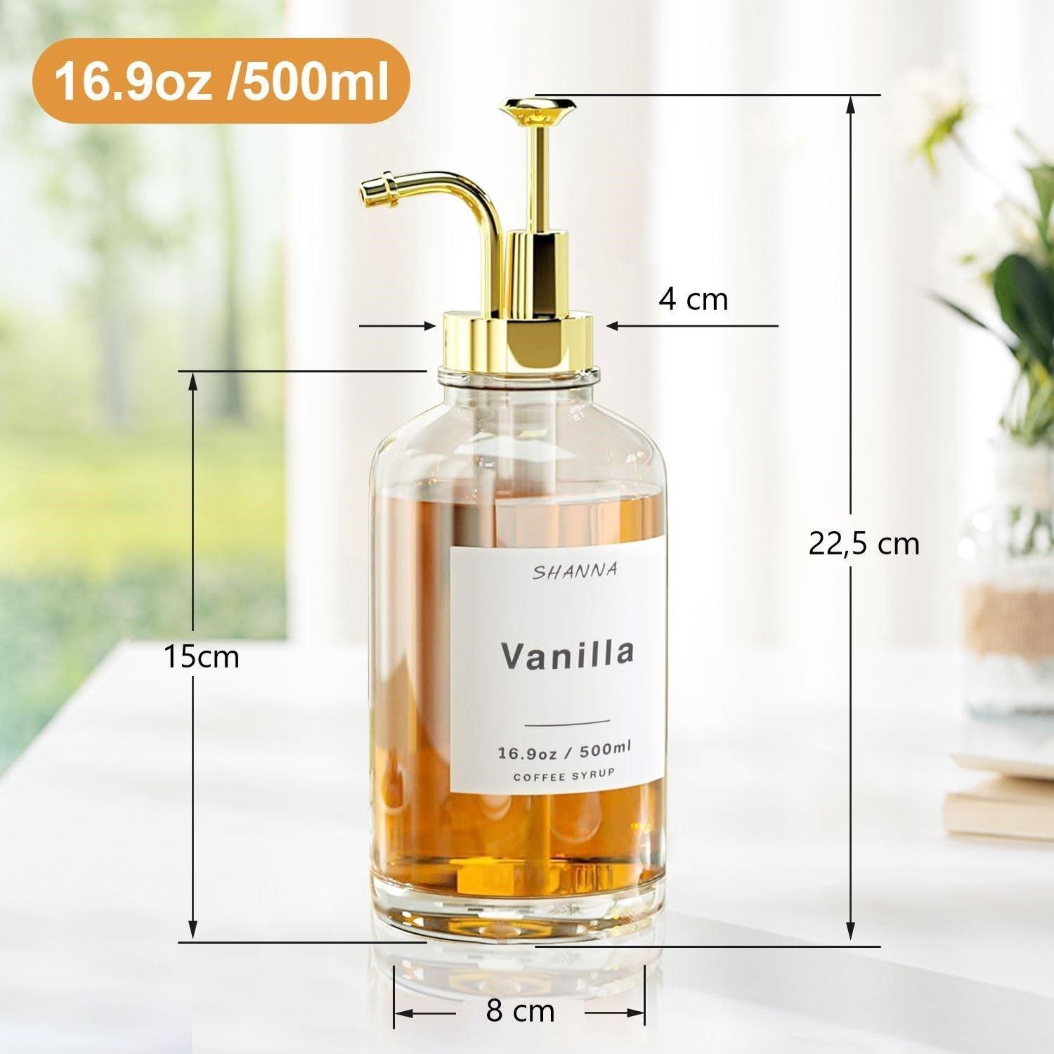 2 Dispensador De Jarabe, Botella De Sirope De Cafe 500ml Dorado WakesHome-2