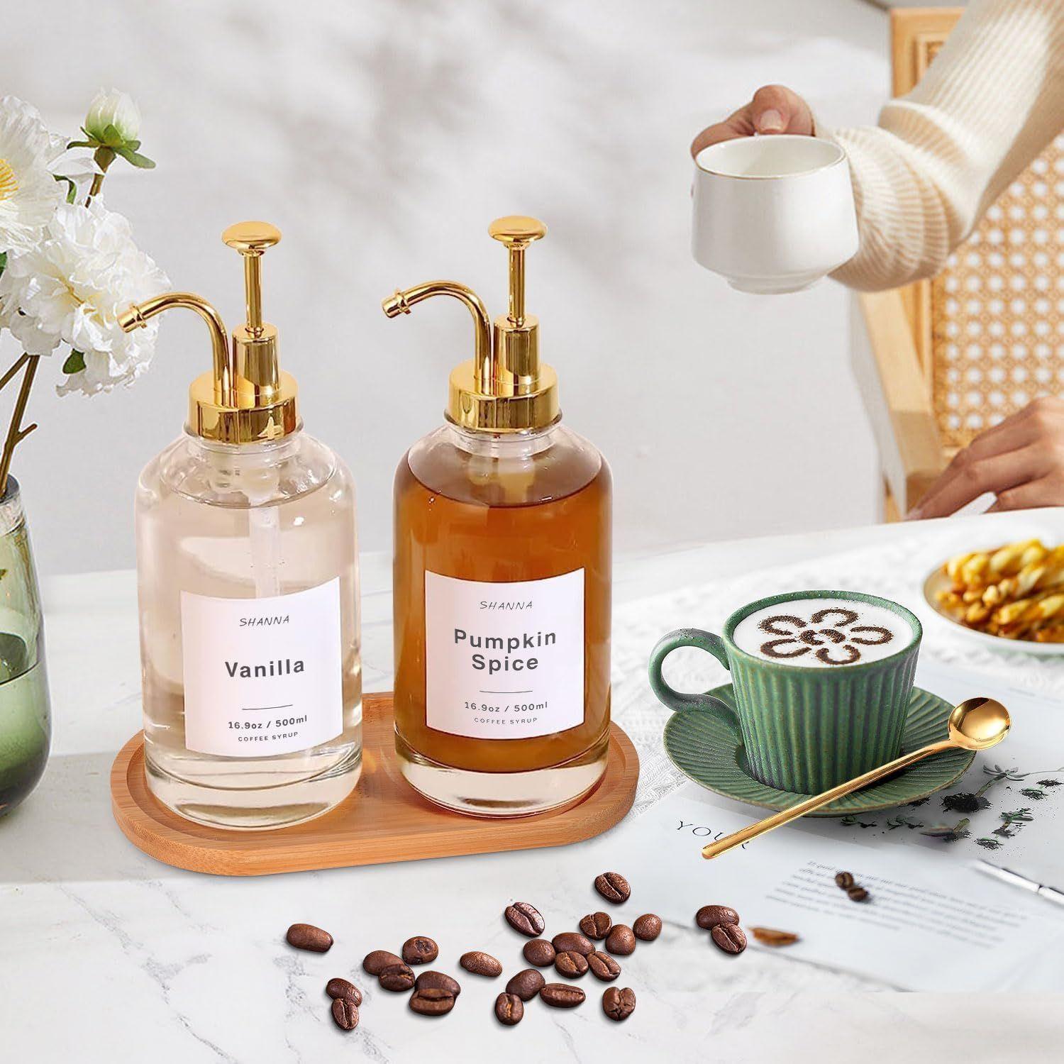 2 Dispensador De Jarabe, Botella De Sirope De Cafe 500ml Dorado WakesHome-3