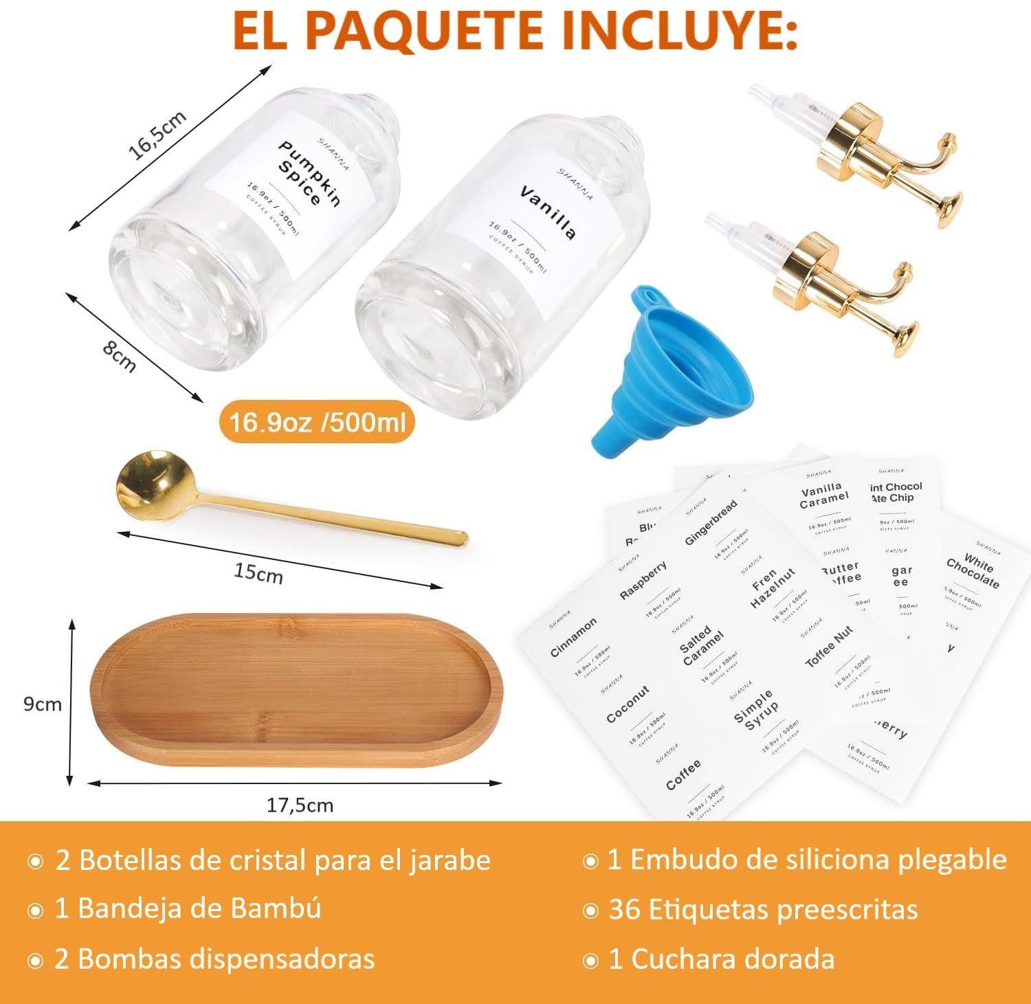 2 Dispensador De Jarabe, Botella De Sirope De Cafe 500ml Dorado WakesHome-4