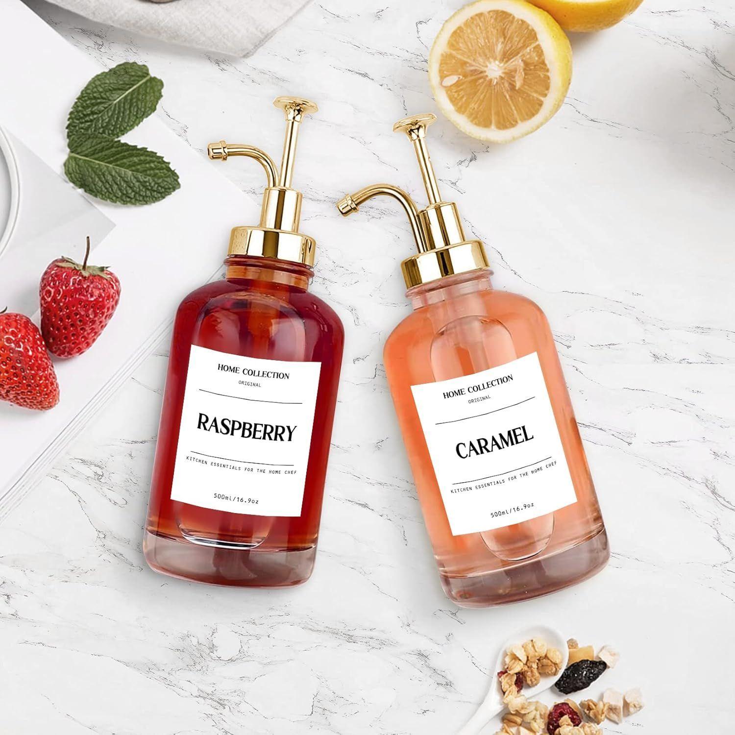 2 Dispensador De Jarabe, Botella De Sirope De Cafe 500ml Dorado WakesHome-5