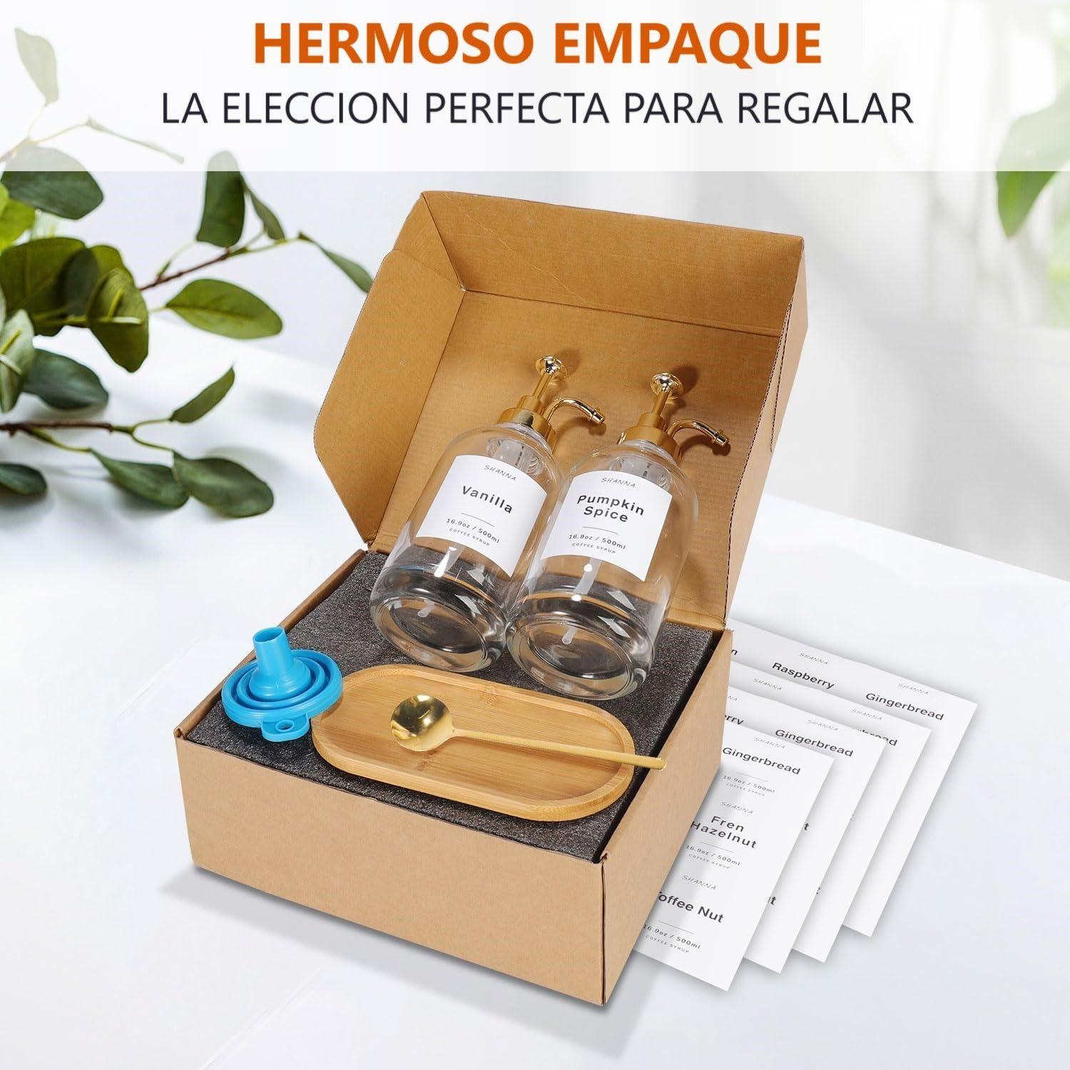 2 Dispensador De Jarabe, Botella De Sirope De Cafe 500ml Dorado WakesHome-7