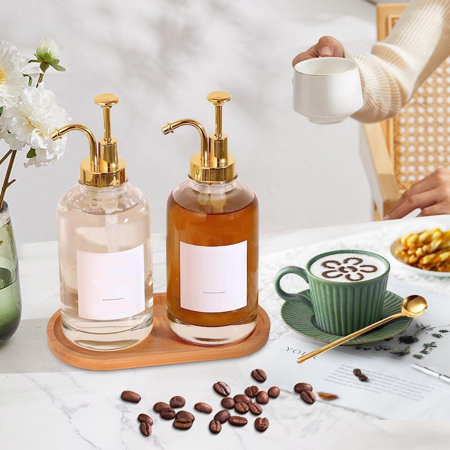 2 Dispensador De Jarabe, Botella De Sirope De Cafe 500ml Dorado WakesHome-1