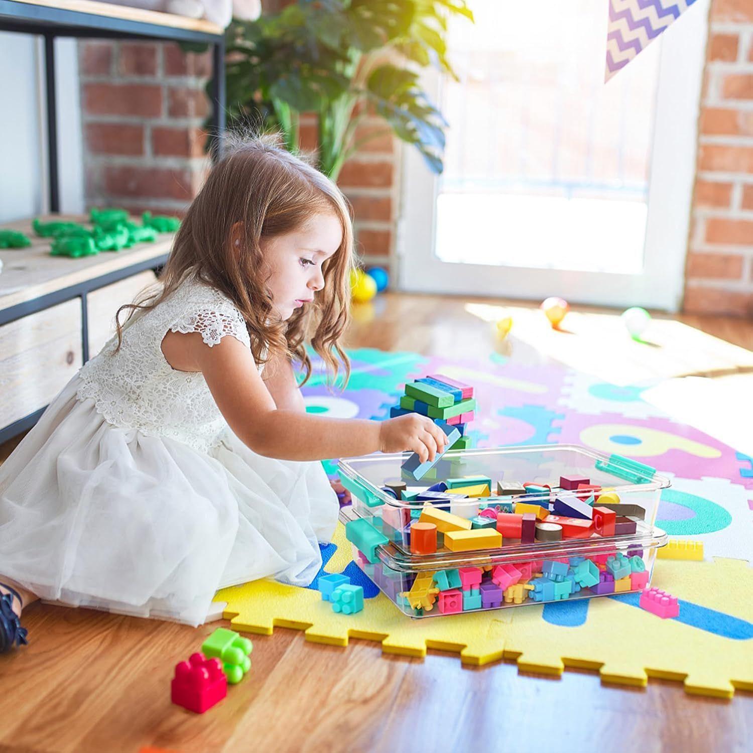 Pack 4 Contenedores De Almacenamiento De Plástico Con Tapas Turquesa-2