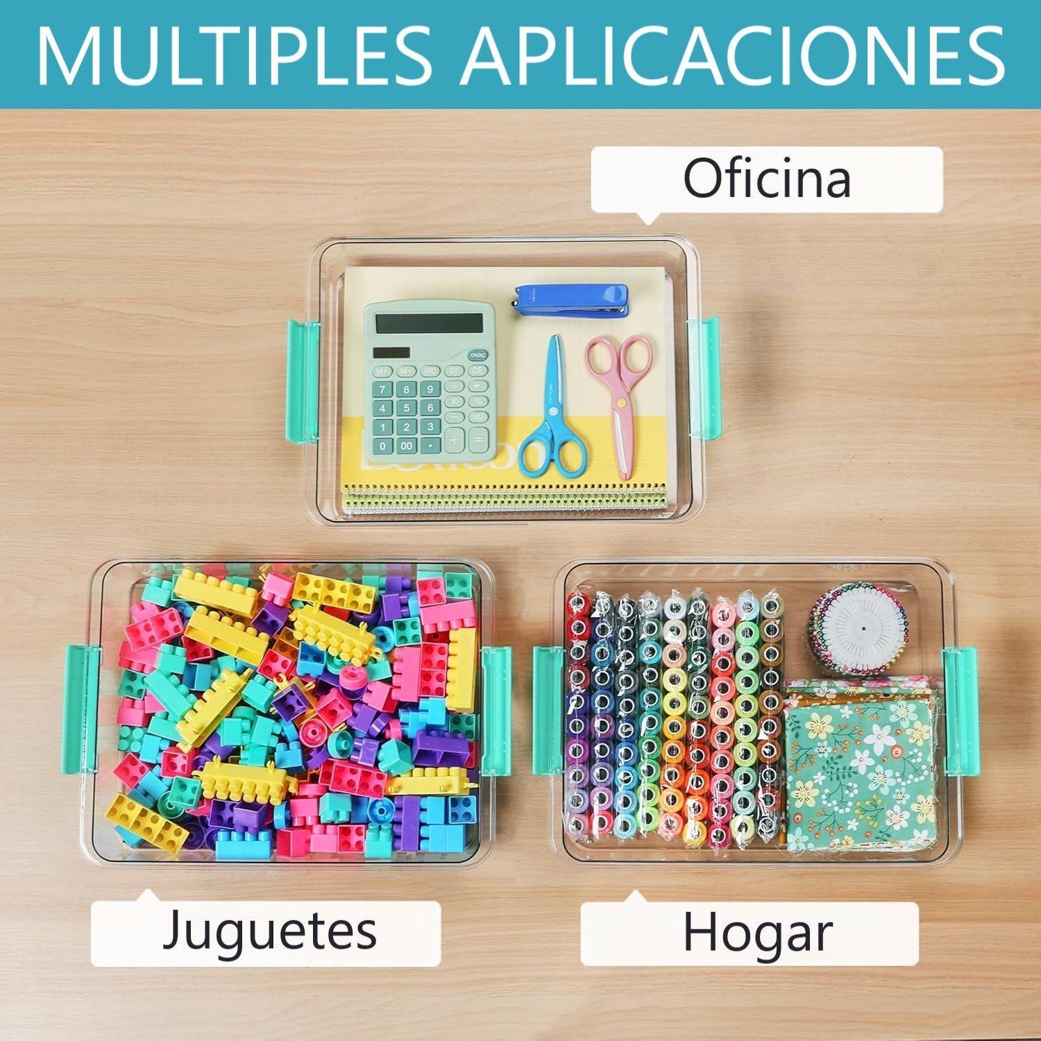 Pack 4 Contenedores De Almacenamiento De Plástico Con Tapas Turquesa-3