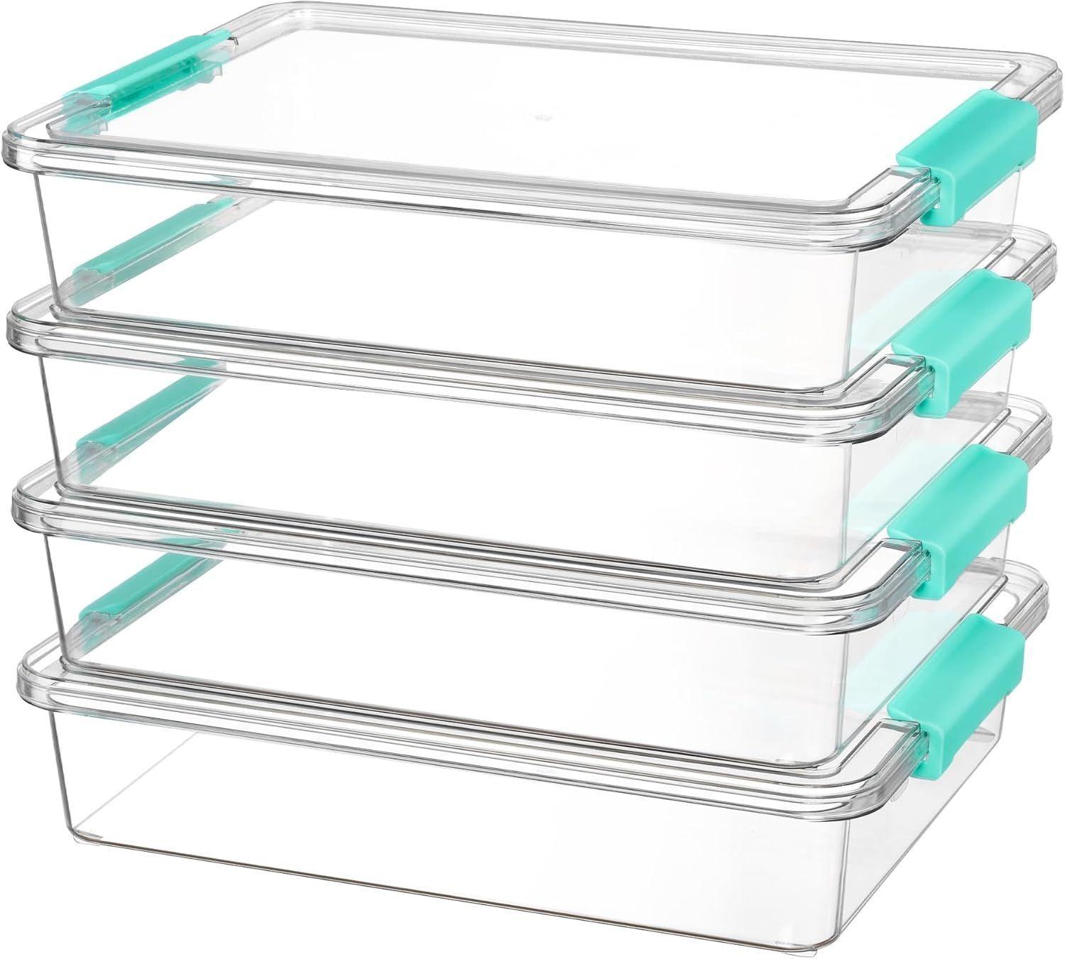 Pack 4 Contenedores De Almacenamiento De Plástico Con Tapas Turquesa-0