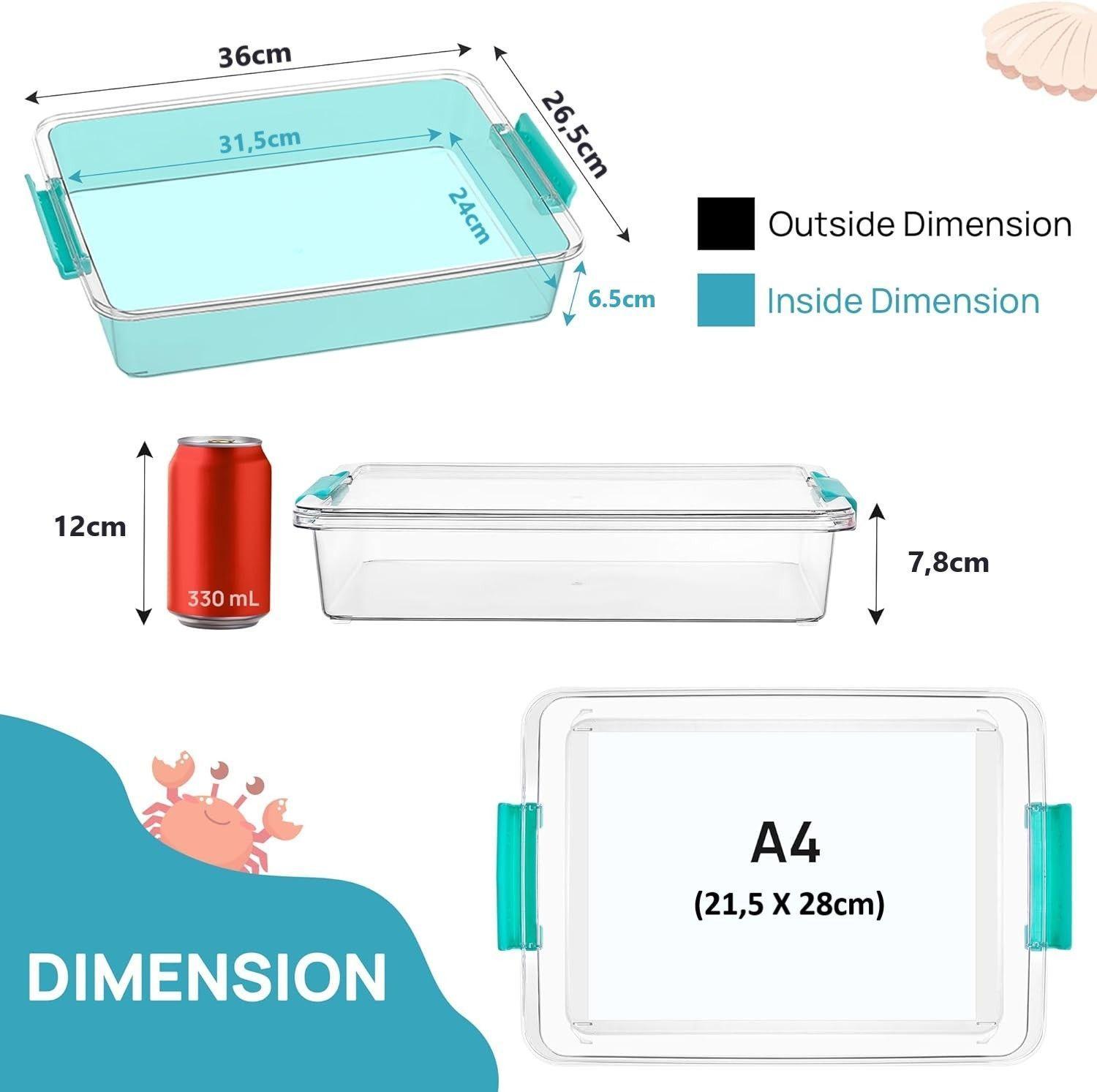 Pack 4 Contenedores De Almacenamiento De Plástico Con Tapas Turquesa-1