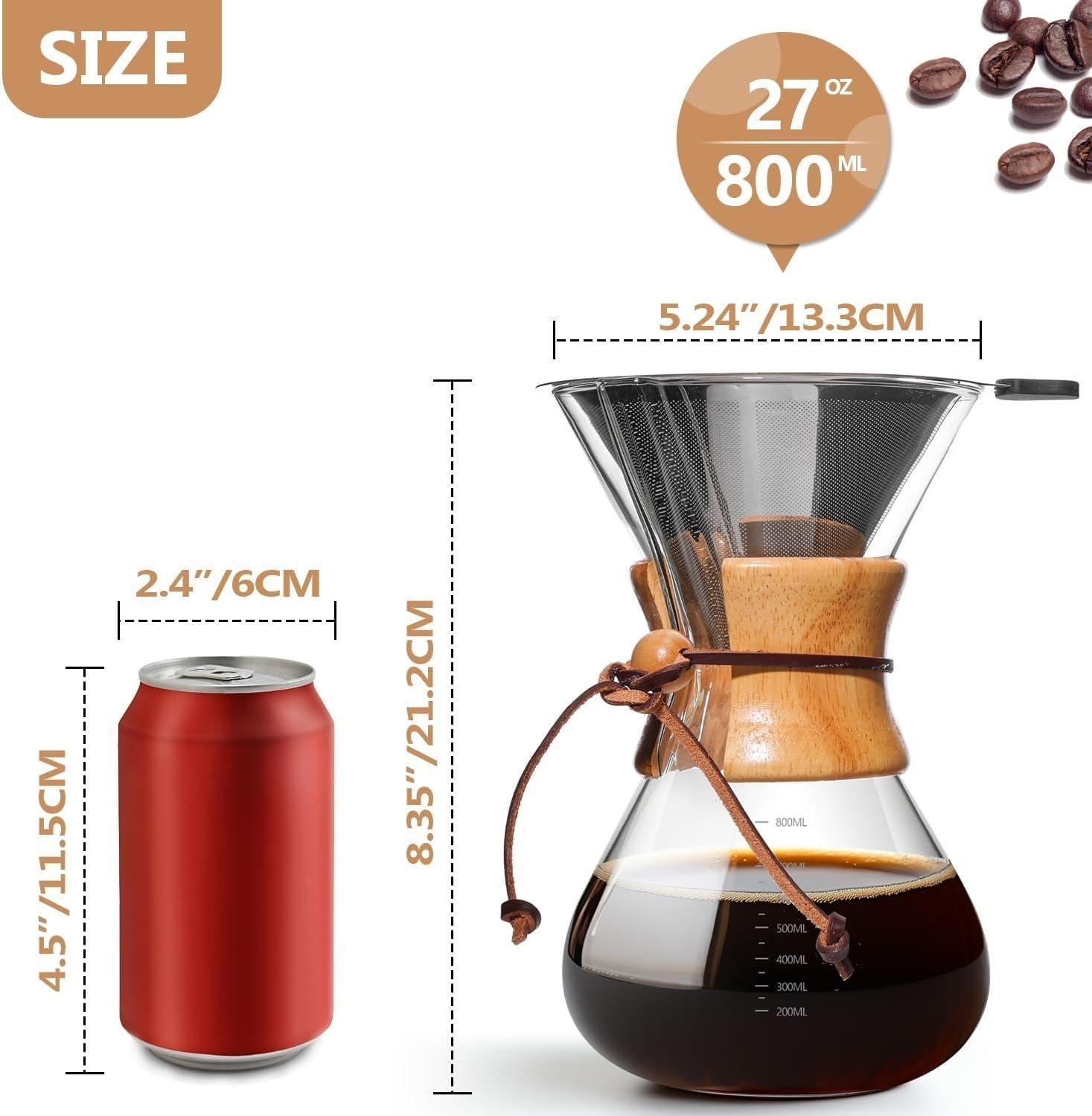 Cafetera De Cafe Por Goteo De Vidrio De 800ml + Filtro Acero-2