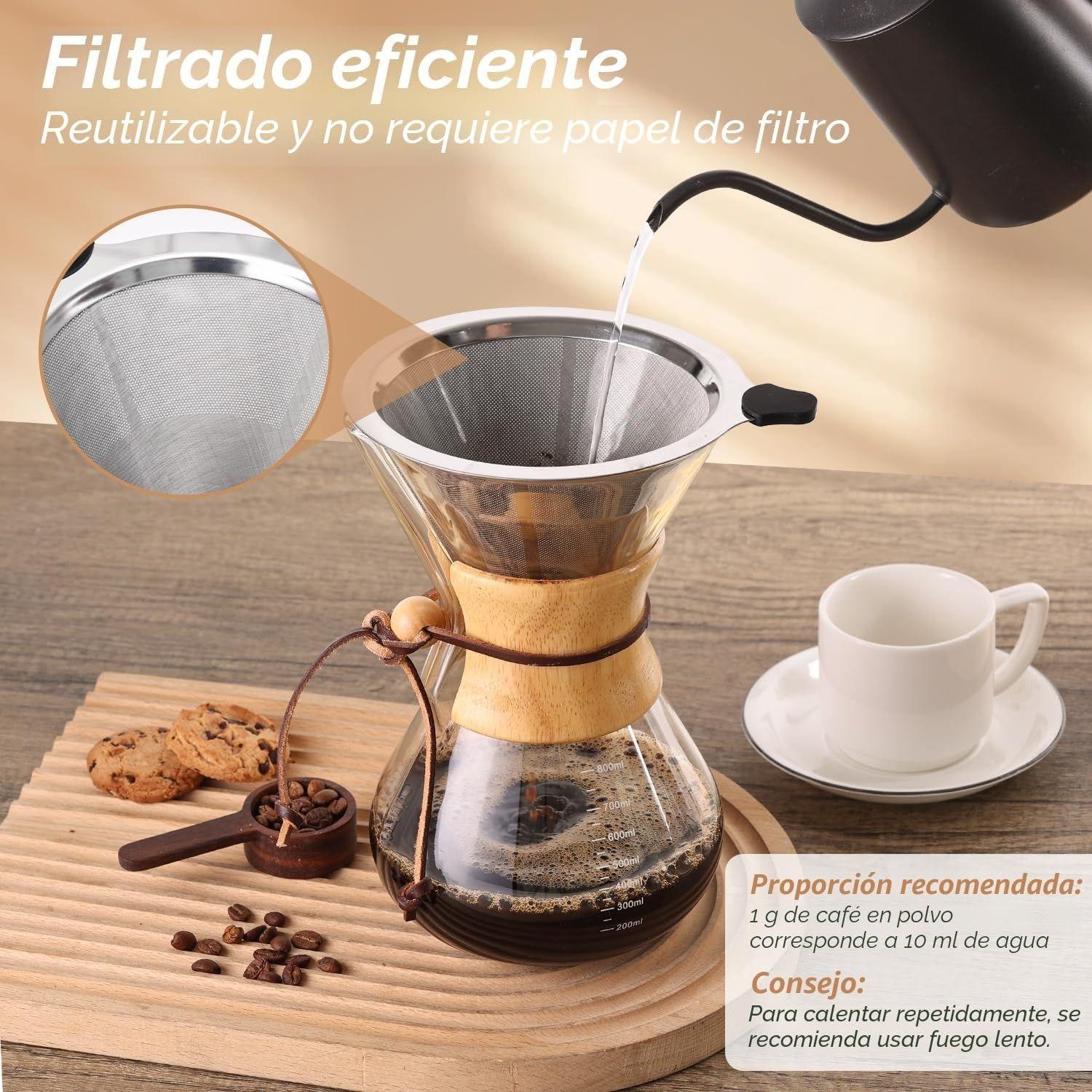 Cafetera De Cafe Por Goteo De Vidrio De 800ml + Filtro Acero-3